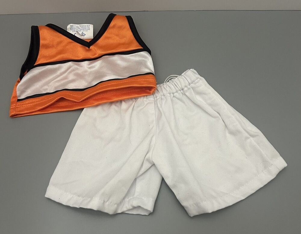 Build A Bear Workshop Orange Cheerleader Top and White Pants